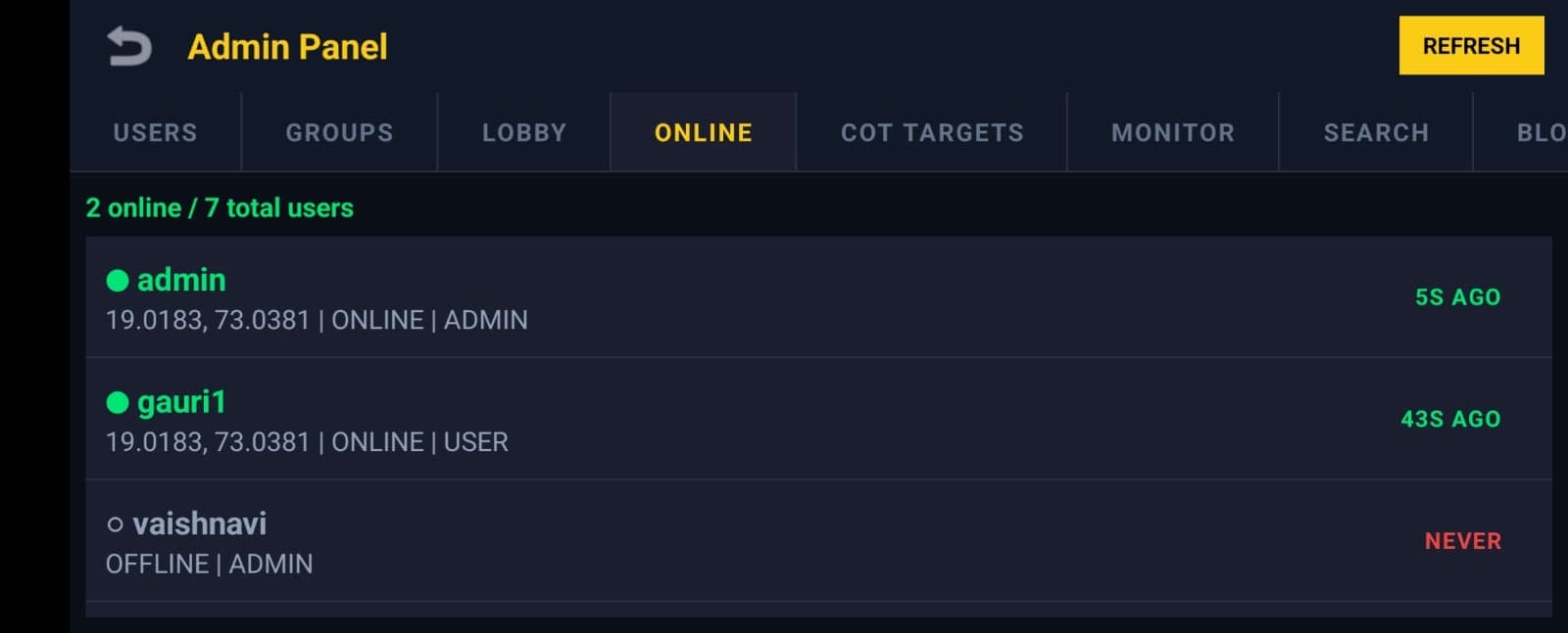 GeoOps live status monitor