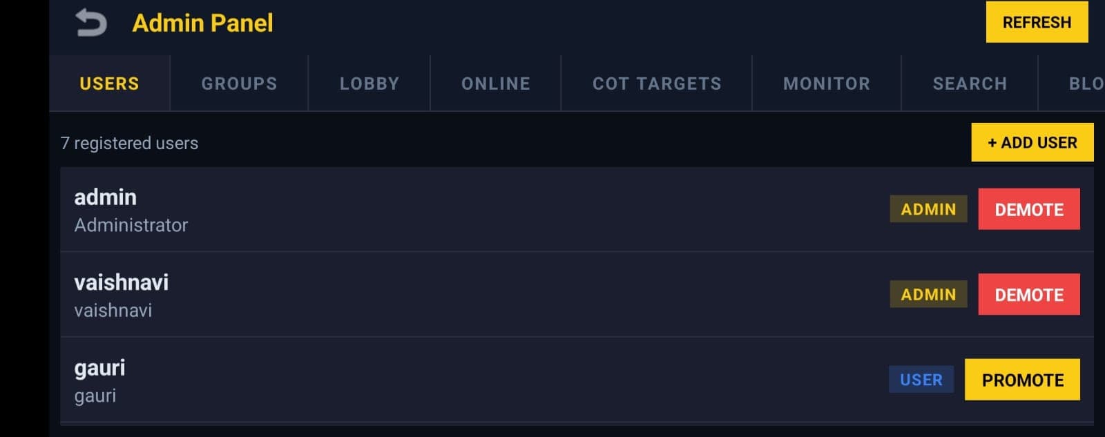 GeoOps user management panel